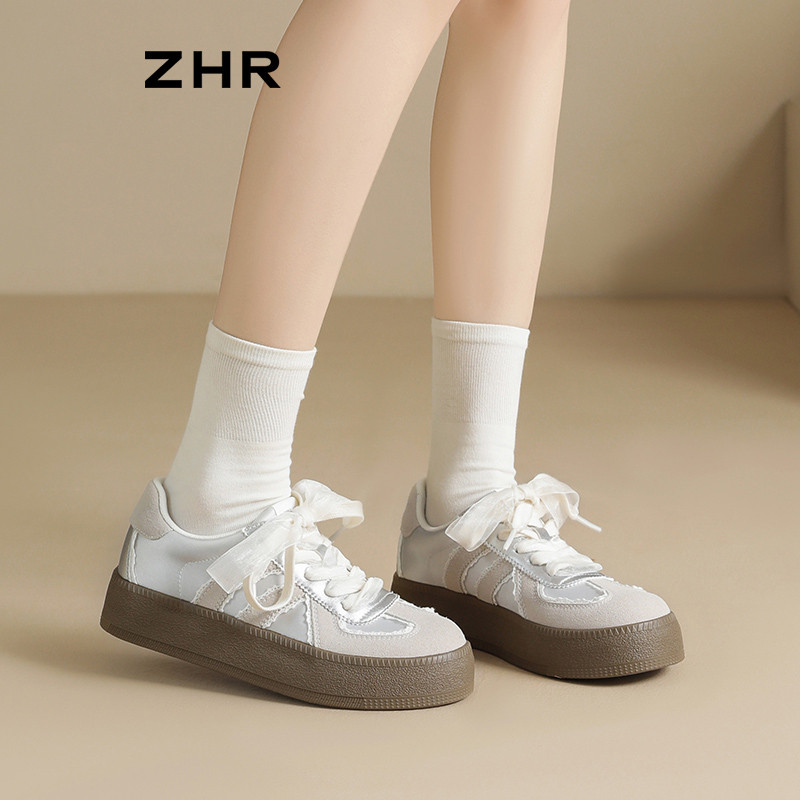 13844710.【ZHR则则】德训鞋系带圆头厚底女鞋[雨伞布+PU]