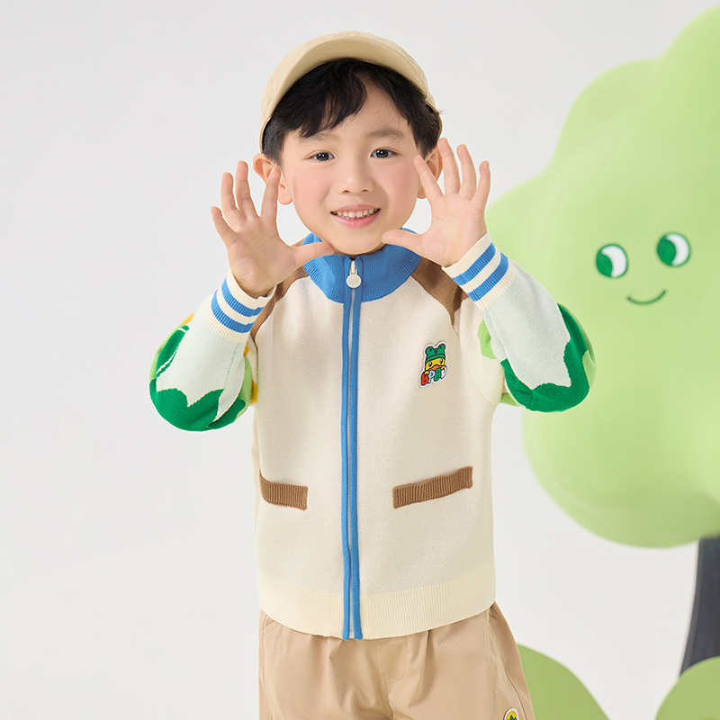 12661896.B.Duck小黄鸭童装男女童开衫毛衣2025春季新款儿童洋气拼色针织外套