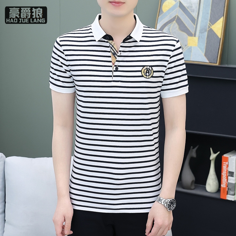 11632719.男士翻领短袖T恤夏季新款韩版潮流半袖打底衫带领体恤上衣