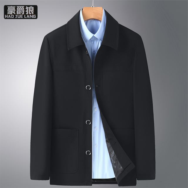 11632715.男装夹克男春季纽扣中年翻领爸爸装外套男士商务休闲茄克