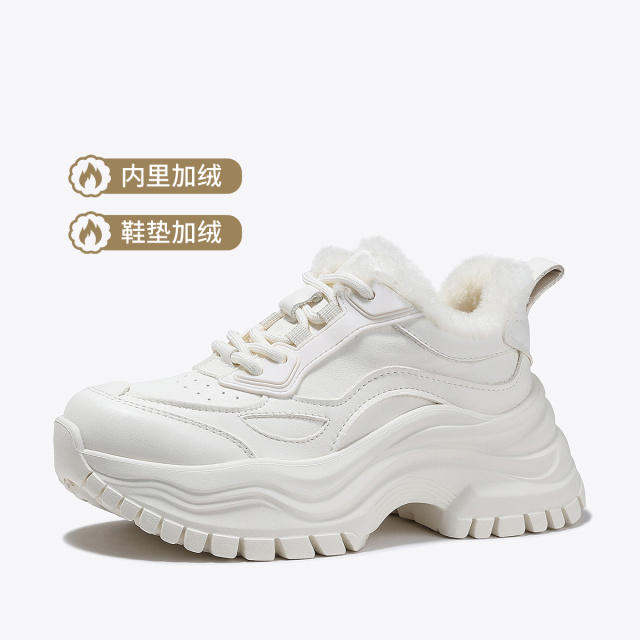 11631745.BellaLily2024新款加绒厚底老爹鞋女波浪底运动鞋潮流牛皮小白鞋