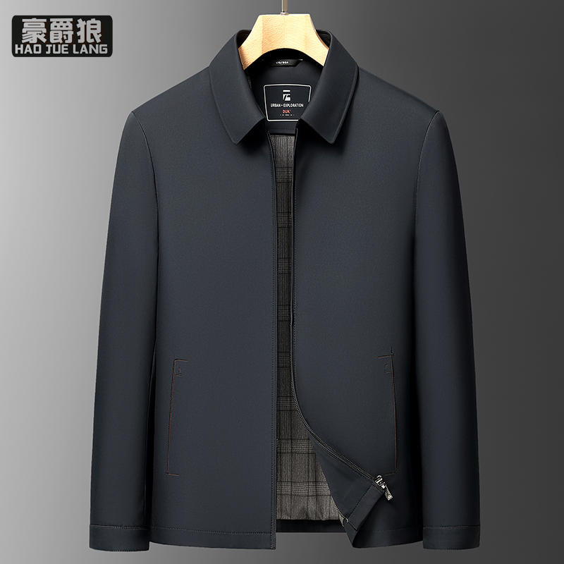 11640319.男士外套春秋中老年爸爸春装新款上衣翻领休闲干部夹克