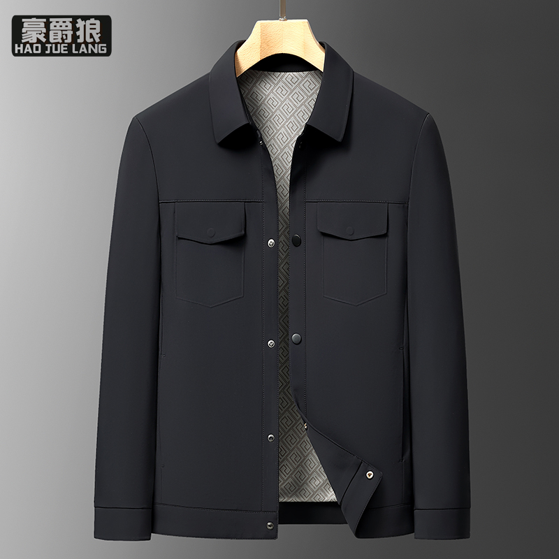 11640302.春装外套男士夹克衫休闲翻领上衣工装男春秋衣服中年人商务爸爸装