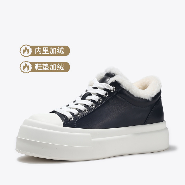 11637619.BellaLily2024年冬款保暖加绒厚底鞋女休闲板鞋简约牛皮平底鞋潮