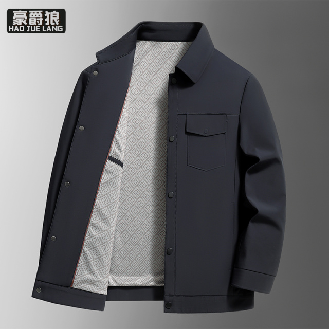 11640302.春装外套男士夹克衫休闲翻领上衣工装男春秋衣服中年人商务爸爸装