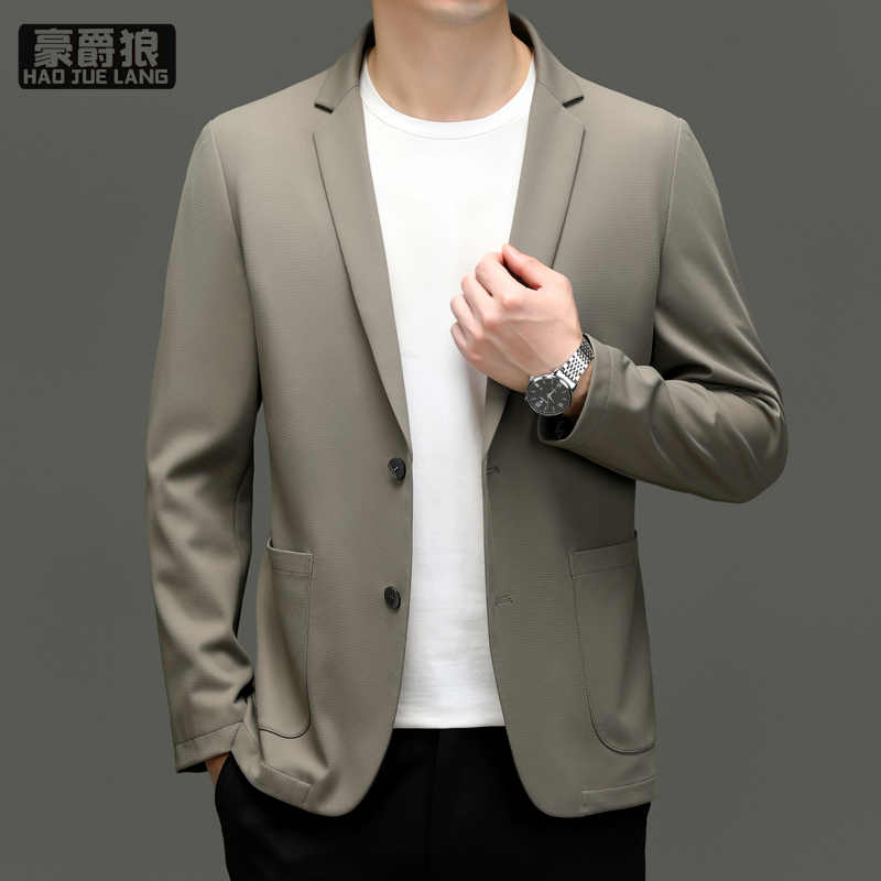 11640330.华夫格西服男士春秋商务青年便西纯色休闲西装外套