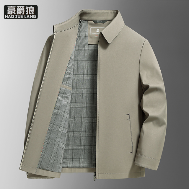 11640319.男士外套春秋中老年爸爸春装新款上衣翻领休闲干部夹克