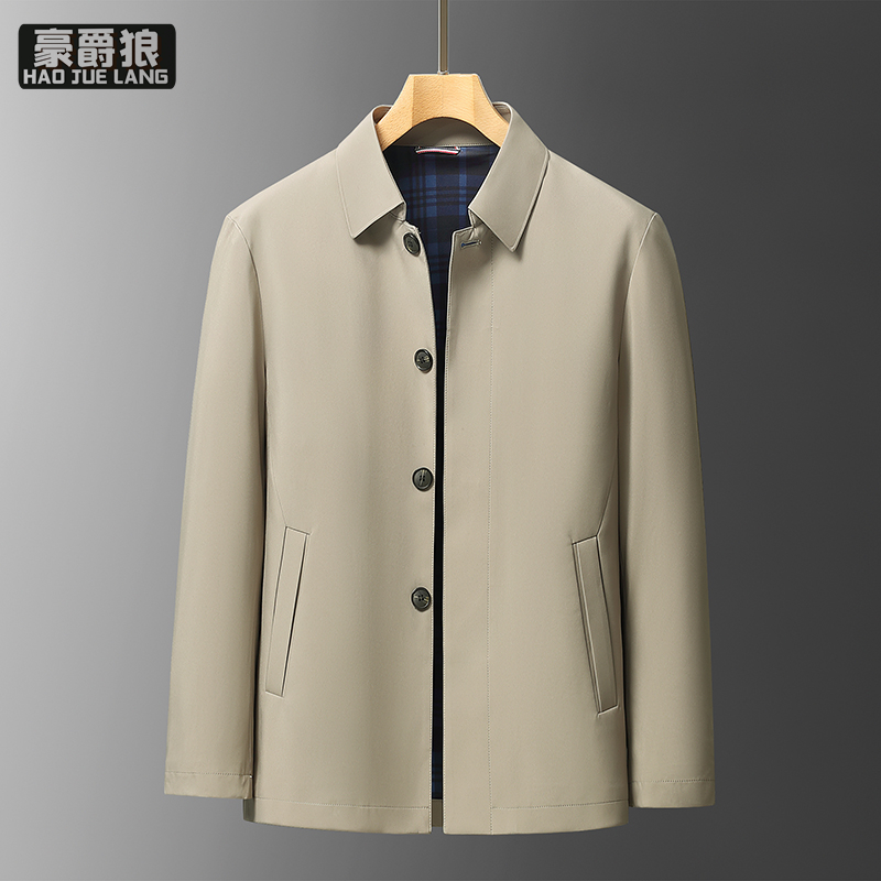 11640303.中老年男士翻领风衣中长款春装爸爸外套商务休闲行政干部夹克衫新