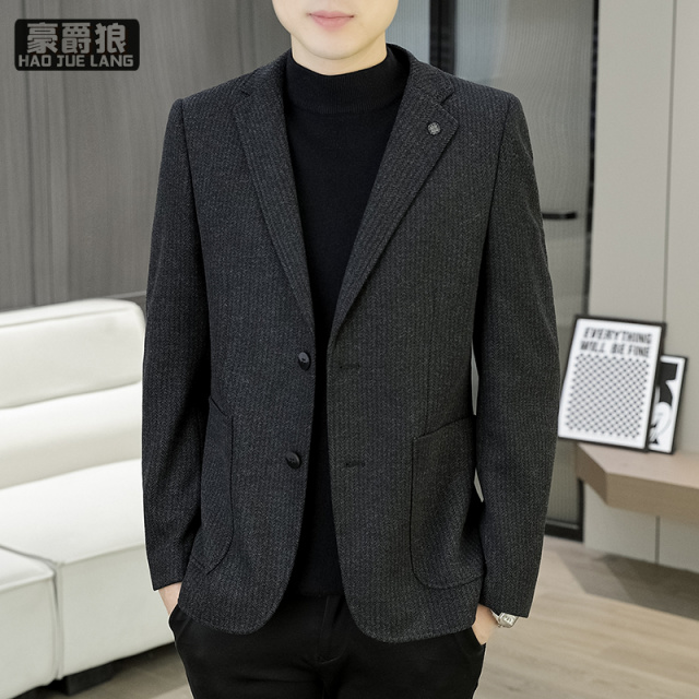 11640317.毛呢小西服新款修身纯色呢子上衣春秋季高端男士休闲西装外套