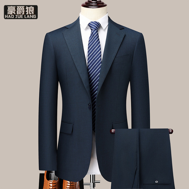 11640318.新款西服套装男士外套职业正装藏青色春秋季商务休闲西装礼服