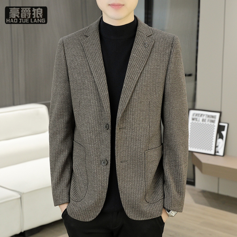 11640317.毛呢小西服新款修身纯色呢子上衣春秋季高端男士休闲西装外套