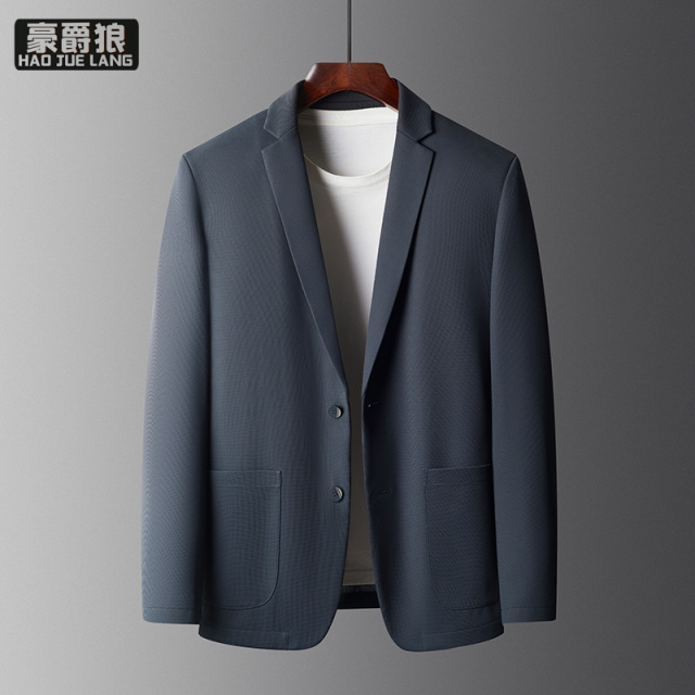 11640330.华夫格西服男士春秋商务青年便西纯色休闲西装外套