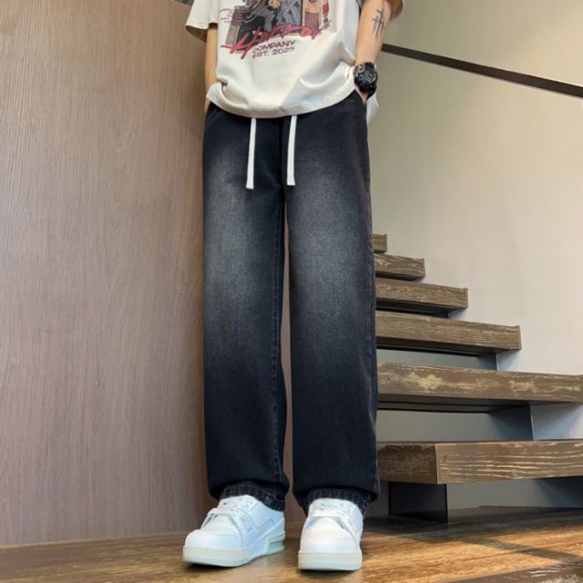 11646867.歌谛婕 男士松紧腰系带直筒牛仔裤宽松休闲阔腿裤