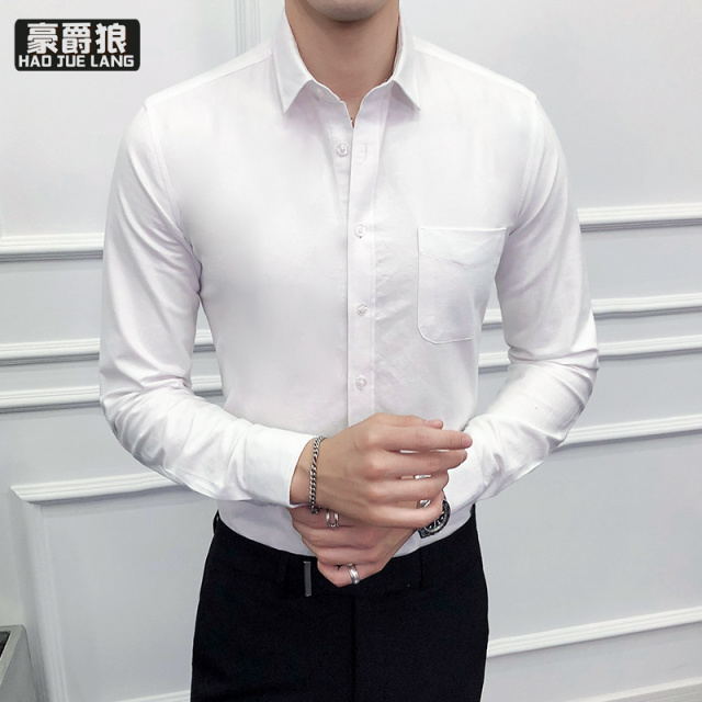 11647928.秋季男士长袖衬衫杉棉制修身上衣长袖休身修闲寸忖衬衣村男衫