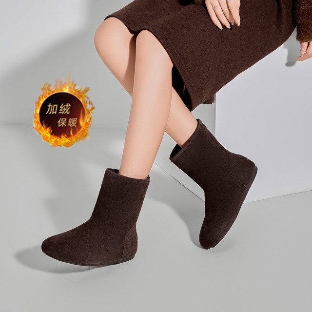 11654218.ELLE内增高加绒雪地靴女冬季大棉鞋复古百搭保暖舒适休闲短筒靴女