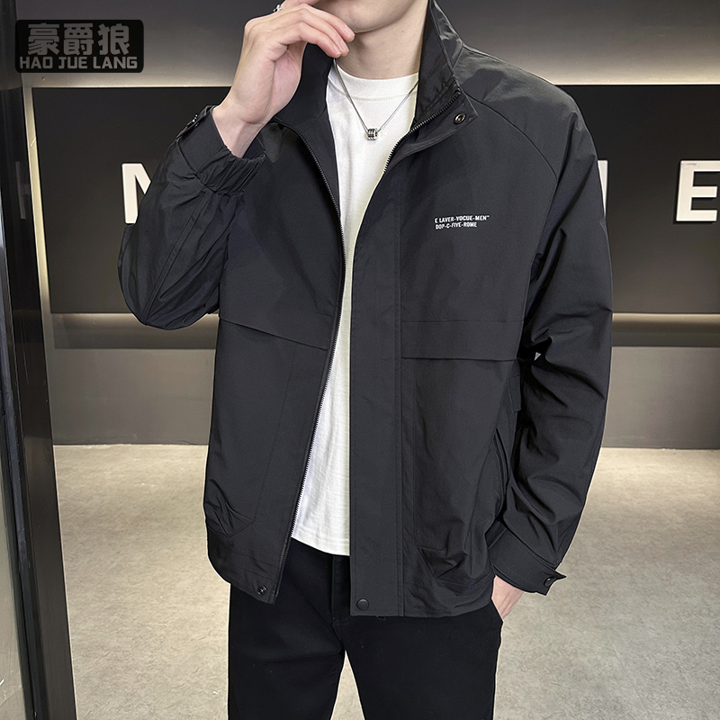 11655621.男士薄款外套春秋季新款宽松潮流立领工装夹克青年茄克衫褂子