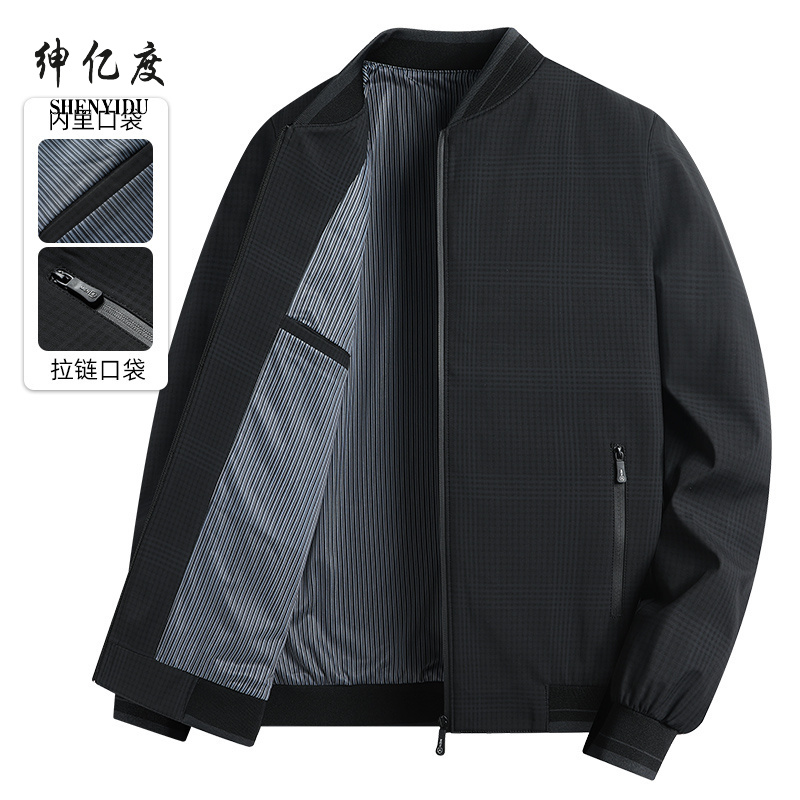 11657211.男士外套春秋季2025新款商务行政休闲中年爸爸棒球领夹克男装A
