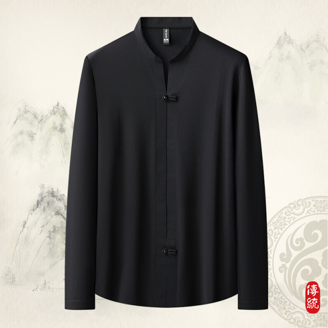 11657236.中国风复古男士保暖长袖T恤春秋新款中式立领衬衣打底衫A