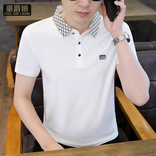 11656817.冰丝短袖T恤男士新款夏季青年半袖Polo衫纯色翻领高端体恤