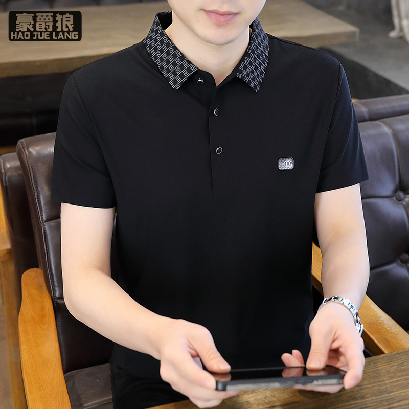 11656817.冰丝短袖T恤男士新款夏季青年半袖Polo衫纯色翻领高端体恤