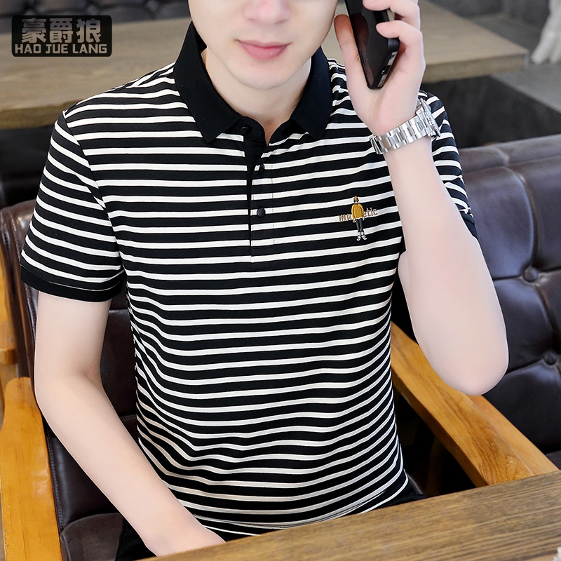 11656793.翻领短袖polo衫男潮牌夏季t恤韩版修身潮流百搭体恤上衣