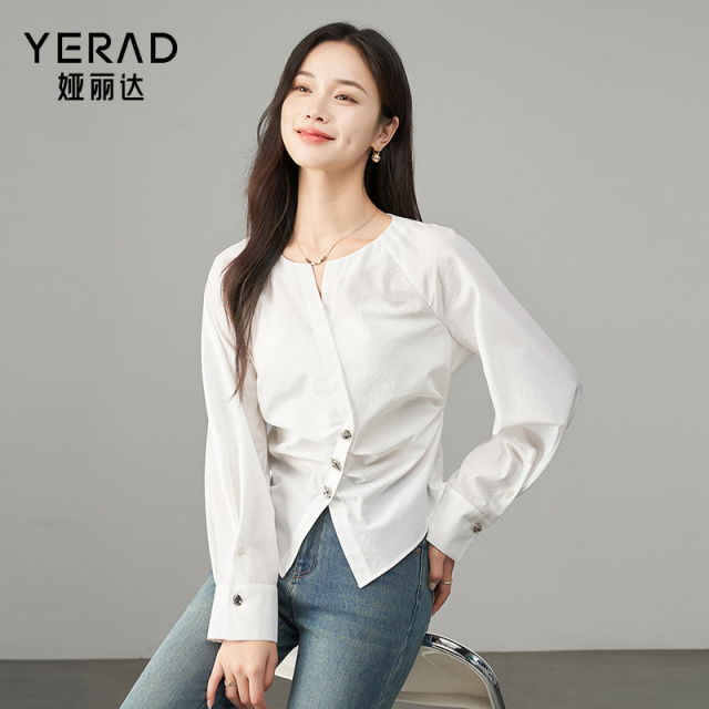 11658750.【娅丽达】优雅时尚捏褶长袖衬衫女百搭休闲衬衣小衫女