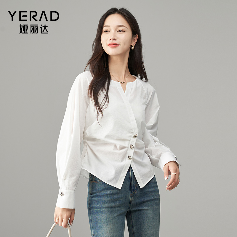 11658750.【娅丽达】优雅时尚捏褶长袖衬衫女百搭休闲衬衣小衫女