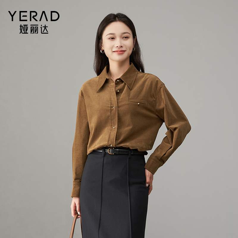 11658746.【娅丽达】复古风磨毛叠穿衬衫女时尚百搭休闲衬衣女外套
