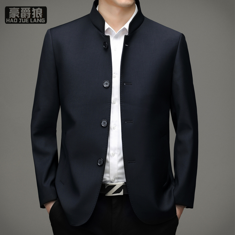 11661411.高级感中老年夹克男中山装春秋立领西服男行政干部商务外套