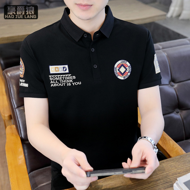 11661346.痞帅POLO衫男短袖夏季韩版潮流休闲翻领T恤半袖上衣修身时尚体恤