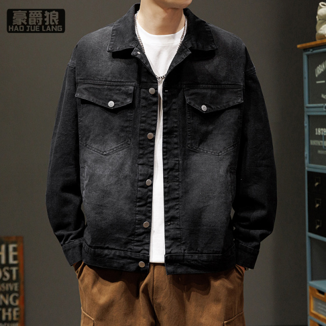 11661406.高端重工砂洗美式潮牌牛仔外套男春秋痞帅复古帅气夹克