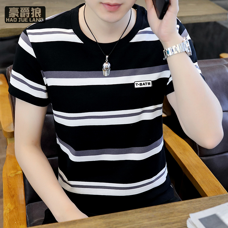 11661415.男士条纹短袖T恤夏季新款休闲百搭薄款半袖潮流冰爽丝滑体恤