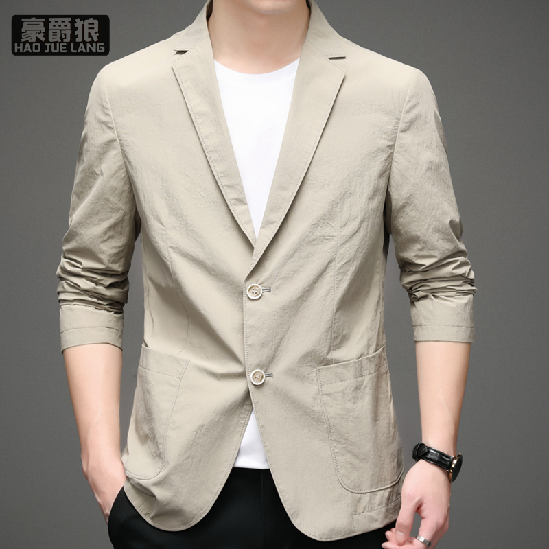 11661370.西装新款春秋季休闲西服时尚免烫男士单西外套男高档上衣