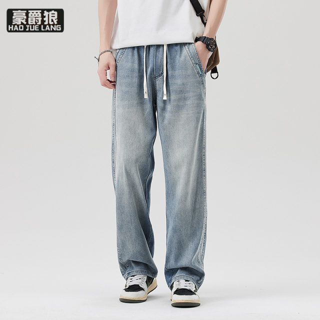 11661412.夏季天丝牛仔裤男士冰氧薄款宽松直筒新款潮牌休闲阔腿长裤子