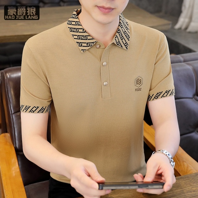 11661378.冰丝t恤男士短袖新款夏季半袖Polo衫男青年纯色翻领高端体恤
