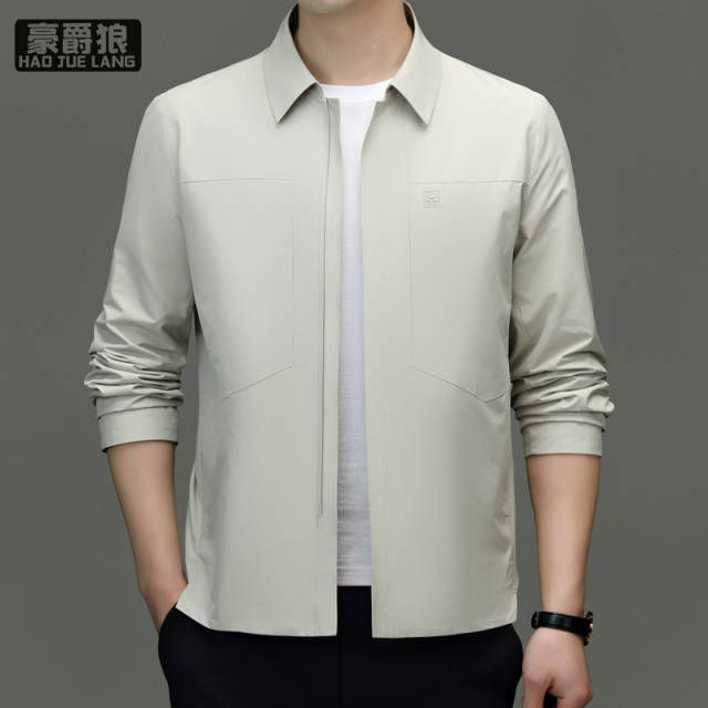 11661388.春秋季新款男士高端商务翻领夹克短款外套春秋中年抗皱上衣