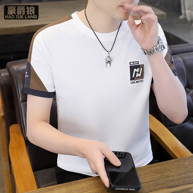 11661409.男士t恤短袖潮牌刺绣半袖上衣夏季男装痞帅百搭纯棉圆领体恤