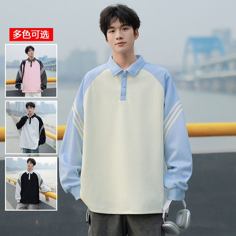 11664212.衣仕梵春秋新款男式翻领拼接潮流青少年宽松百搭卫衣【衣仕梵男装1】