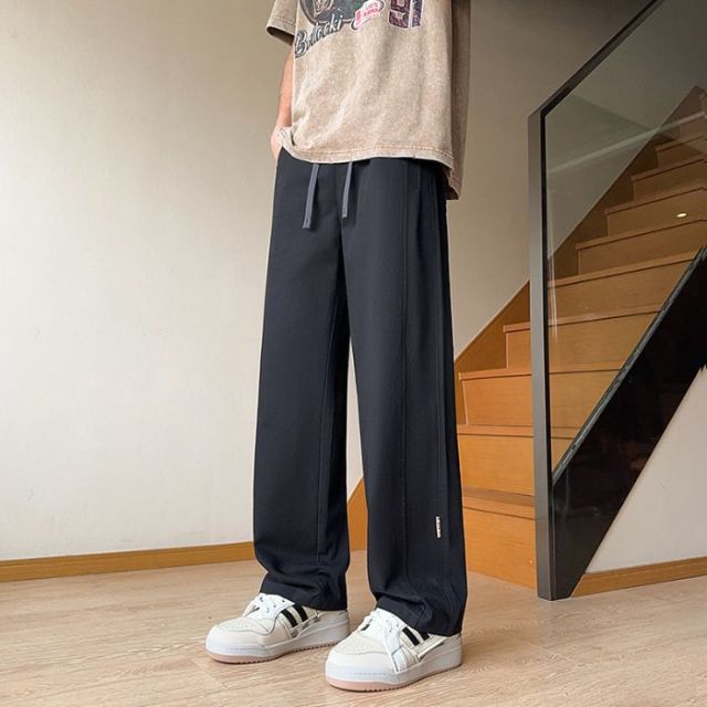 11664765.柒蒙 男士宽松显瘦潮牌拼接款直筒休闲裤