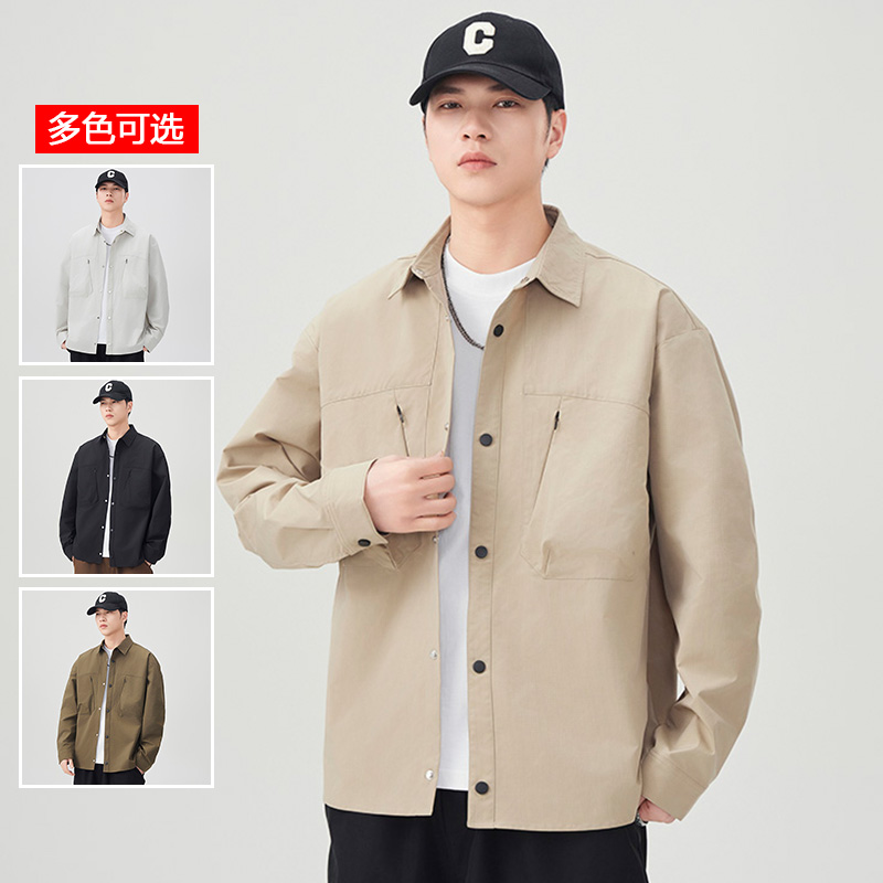 11664225.衣仕梵春秋新款男式潮流港风工装衬衫宽松有型外搭【衣仕梵男装1】