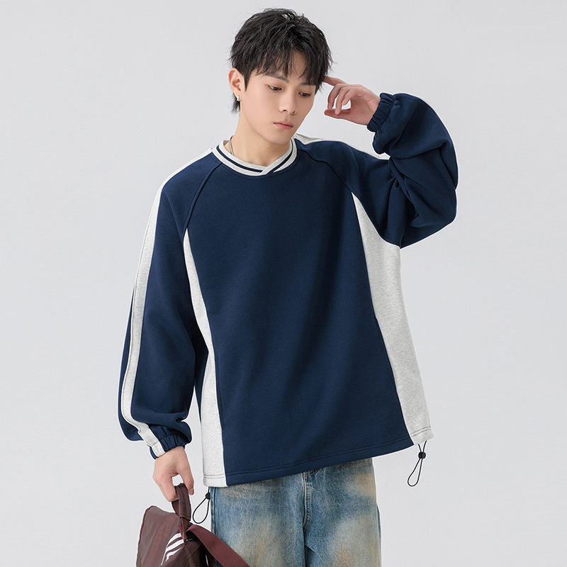11664149.七玻威春秋上新男款V领拼接抽绳潮流宽松百搭卫衣【七玻威男装1】
