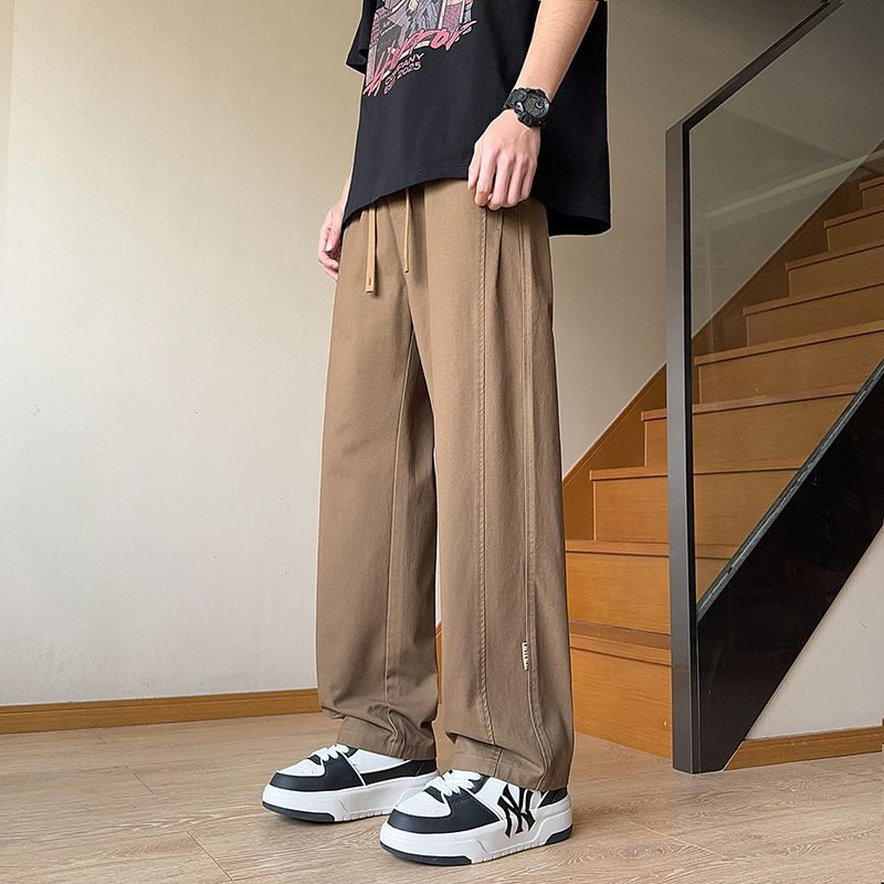 11664765.柒蒙 男士宽松显瘦潮牌拼接款直筒休闲裤