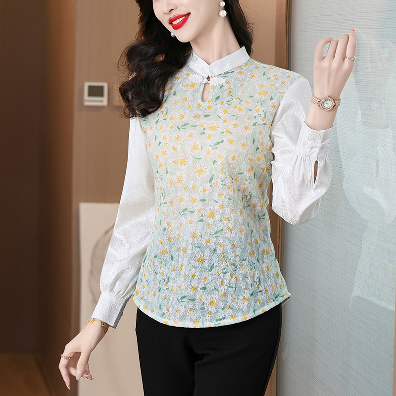 11668105.七玻威春秋新款女式蕾丝新中式减龄百搭长袖衬衫【七玻威女装1】