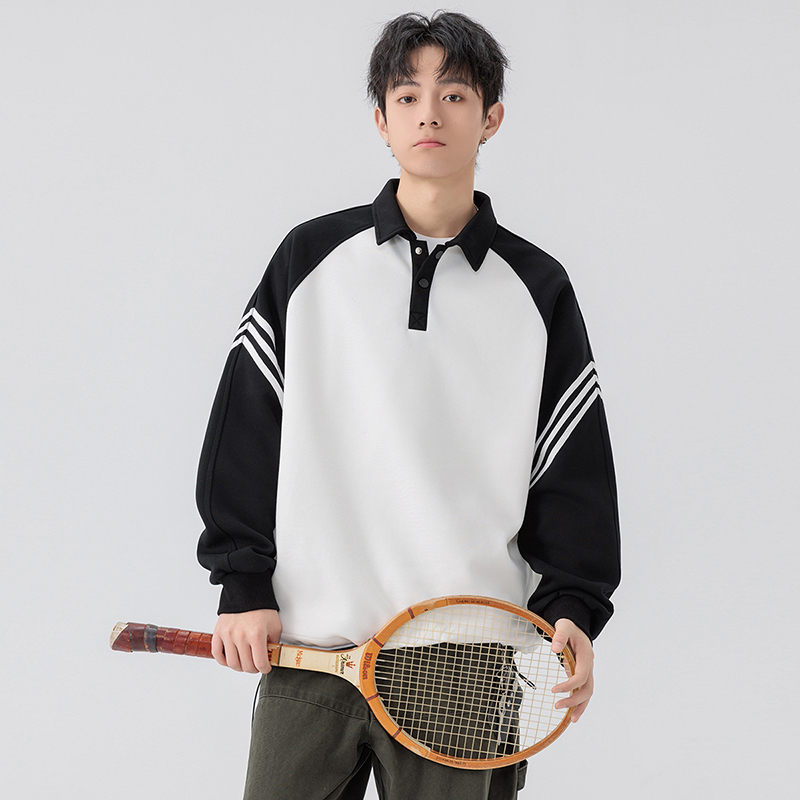 11664148.七玻威春秋上新男款翻领拼接潮流青少年宽松百搭卫衣【七玻威男装1】