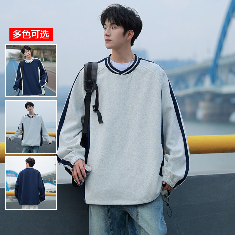 11664214.衣仕梵春秋新款男式V领拼接抽绳潮流宽松百搭卫衣【衣仕梵男装1】