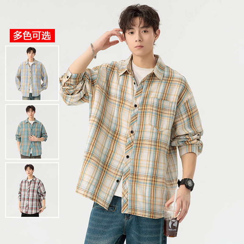 11664226.衣仕梵春秋新款男式潮流英伦风格子衬衫宽松有型外搭【衣仕梵男装1】