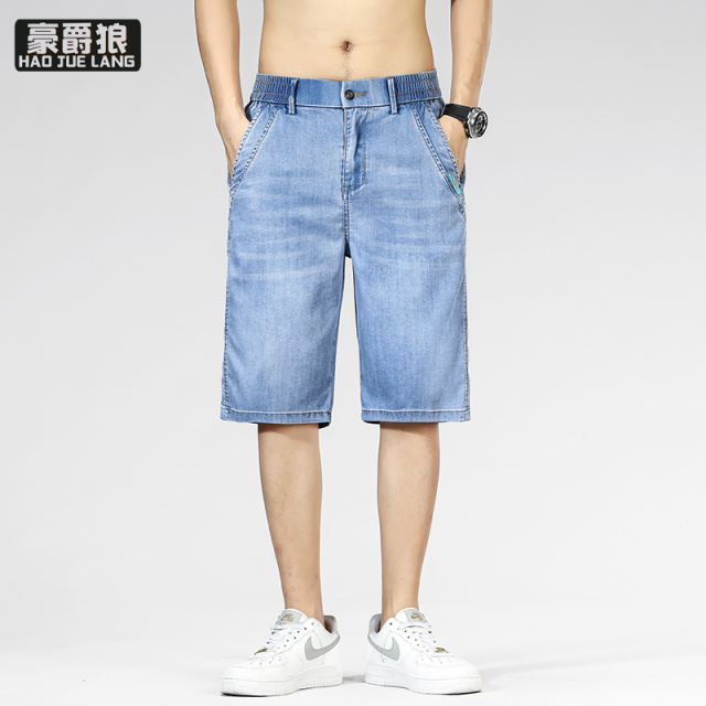 11669683.天丝牛仔短裤男士夏季超薄款复古宽松直筒五分裤男休闲冰丝中裤男