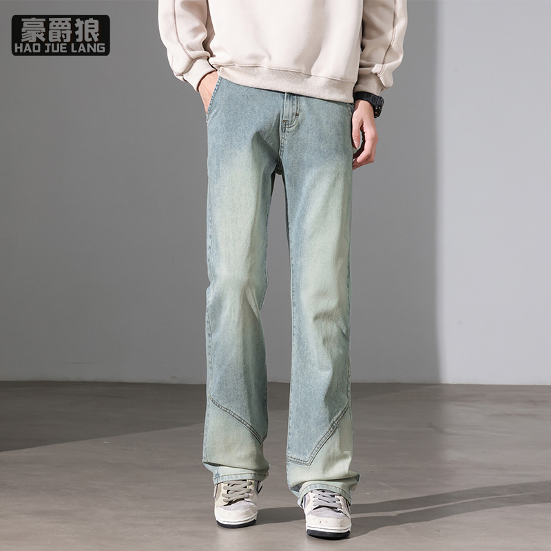 11669692.男士牛仔裤美式直筒裤子春秋季潮牌微喇高街百搭休闲长裤子