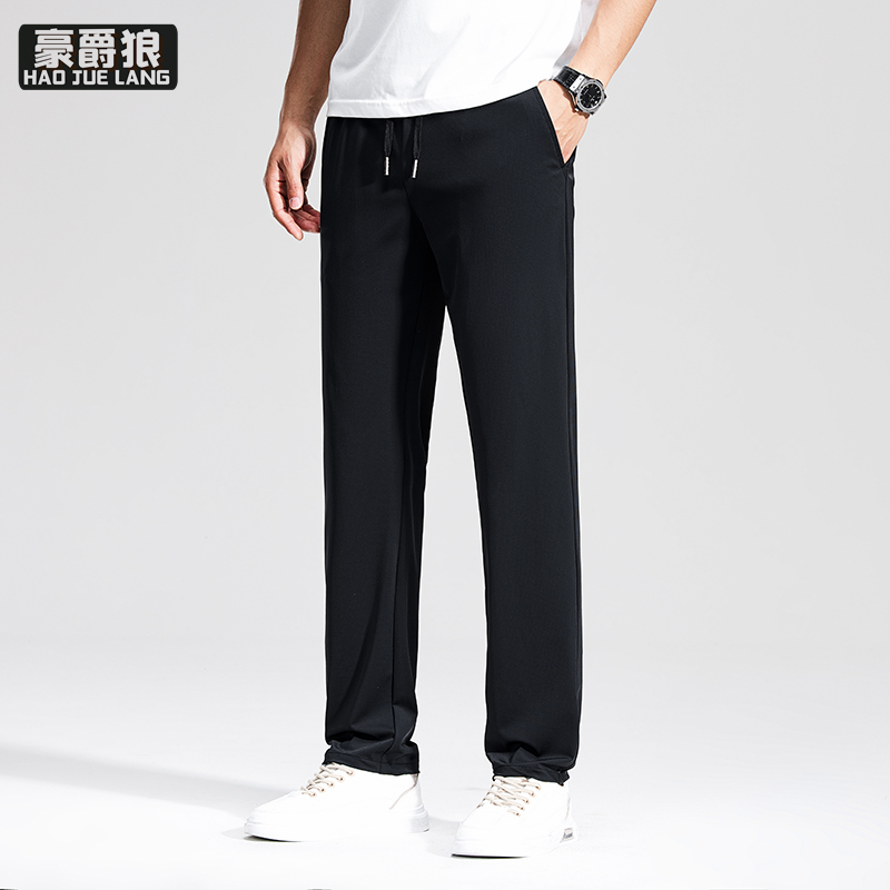 11669745.男士休闲裤春秋款直筒弹力松紧腰柔软舒适运动裤夏薄款冰丝男裤