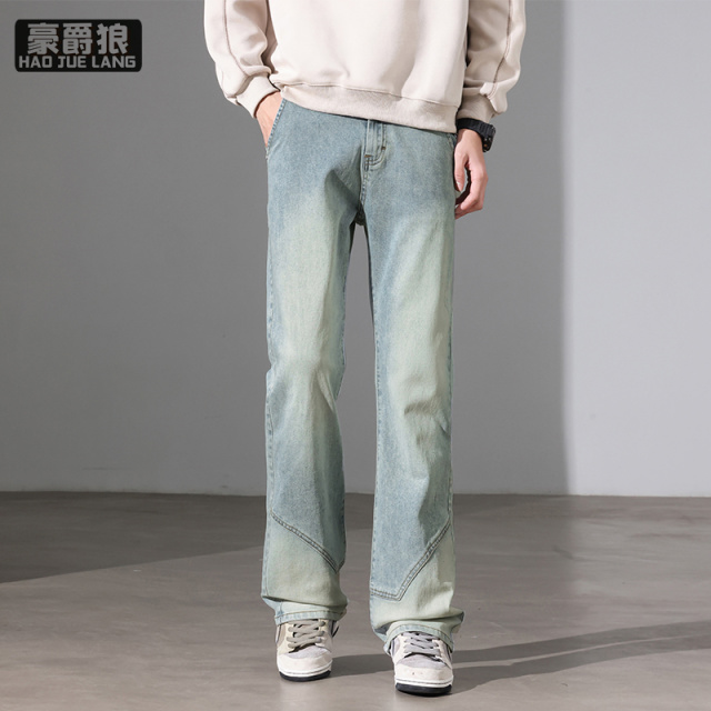 11669692.男士牛仔裤美式直筒裤子春秋季潮牌微喇高街百搭休闲长裤子